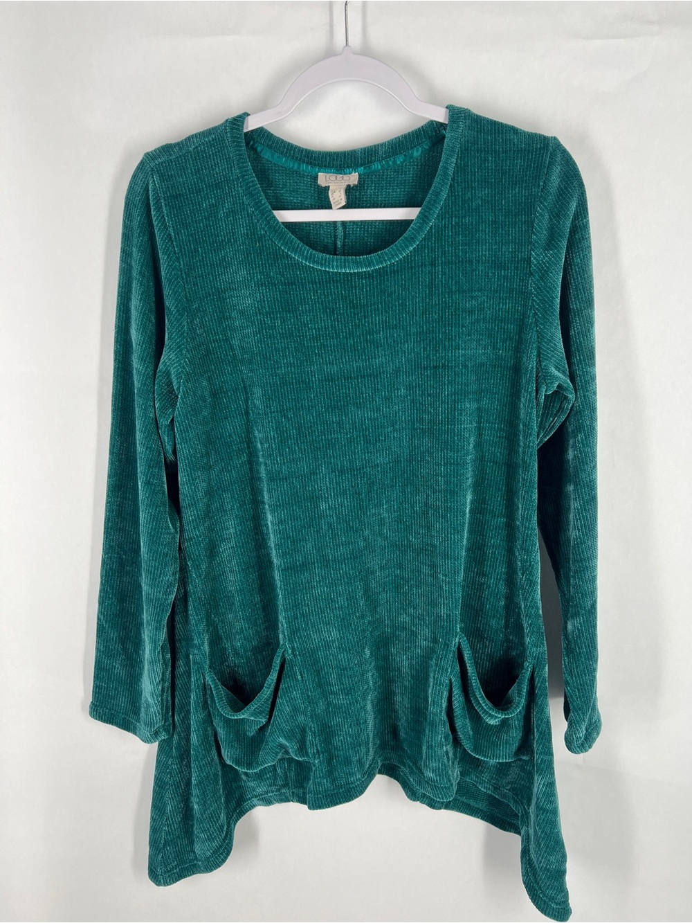 LOGO by Lori Goldstein Teal Chenille Sharkbite‎ Tunic Sweater M